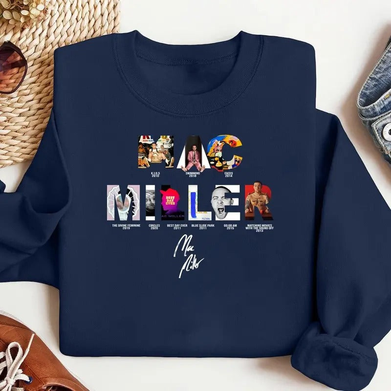 Mac Miller Album With Sign Graphic Sweatshirt, Retro Crewneck, Gift For Girlfriend, For Men, For Women, Casual Classic Fashion Cotton