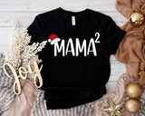 Mama 2 Christmas Shirt, Mom of Two Santa Hat T-Shirt, Second Baby Reveal Xmas Party Gift Tee, Mother Pregnancy Announcement Christmas Outfit