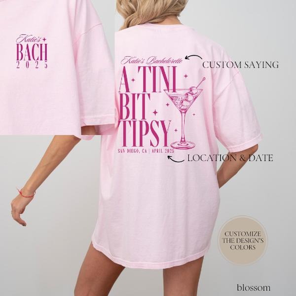 Martini Bachelorette Comfort Color Shirt, Custom Cocktail Shirt, Martini Bachelorette Theme, Tini Bit Engaged, Trendy Bach Shirts 2 Sides