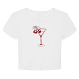 Martini Vintage Graphic Cropped T-Shirt Coquette 90s Style Clothing Y2K Casual Womenswear