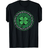 Men's 100% Cotton Irish Blessing & Celtic Knot T-Shirt - Vintage-Inspired, Short Sleeve, Round Neck, Machine Washable - Black with Green Four-Leaf Clover Design for Sports & Casual Attire Made in USA