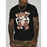Men's Bear Print Round Neck Short Sleeve T-Shirt Made In USA
