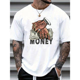 Men's Casual Hand Gesture & Letter Print T-Shirt, Summer Made in USA