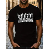 Men's Casual Short Sleeve T-Shirt With "Love One Woman And Several Guitars" Print, Music Lover Summer Top, Comfort Fit Tee, Black - Perfect For Gifting Made in USA