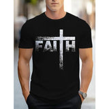 Men's Faith Graphic Print T-shirt, Short Sleeve Crew Neck Tee, Men's Clothing For Summer Outdoor Made in USA
