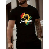 Men's Fashion Hot Selling JUNETEENTH Print T-shirt Loungewear Top For Summer, Casual Short Sleeve Crew Neck Slim Fit Graphic Tees Pajama Men's Top Made in USA
