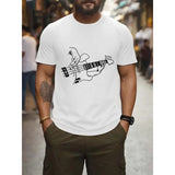 Men's Fashionable Round Neck Short Sleeve Guitar Print T-Shirt for Everyday Comfortable Wear Made in USA