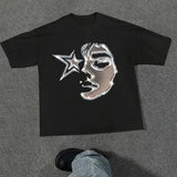 Men's Figure & Star Print Drop Shoulder Tee, Regular Fit Street Fashion Short Sleeve Round Neck T-shirt for Daily Wear, Y2K Graphic Tee