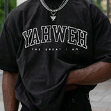 Men's Letter Print Drop Shoulder Tee, Regular Fit Casual Short Sleeve Round Neck T-Shirt for Summer, Fashion Men's Top for Daily Wear