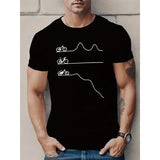 Men's Mountain Bike Printed T-Shirt, Geometric Road Cycling Design, Casual Round Neck Short Sleeve Tee, Lightweight Polyester, Summer Fashion Top for Outdoor Activities Made in USA