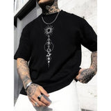Men's Planet Pattern Crew Neck Short Sleeve T-shirt, Tees For Men, Casual And Trendy Tops For Summer Daily And Sports Wear Made In USA