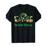 Men's St. Patrick's Day Leprechaun-Themed T-Shirt - 100% Cotton, Casual Fit with "Irish Yoga" Print, Short Sleeve, Round Neck - Perfect for Parties & Casual Wear, Geometric Print, Leisure Style, Conventional Version, Four Seasons Made in USA