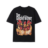 Men's Summer Short Sleeve T-Shirt with Front Print - Comfortable, Breathable Fabric, Casual Sporty Style- The Cockfather Chicken Father Owner Funny Rooster Made in USA