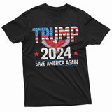 Men's Trump Save America Again Political T-shirt Trump 2024 re-election Tee Shirt Maga DJT Tee Made in USA