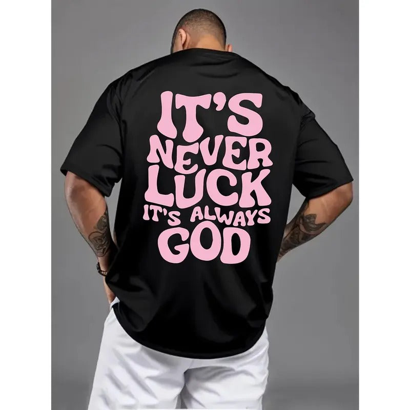 Men's Vintage "It's Never Luck" Printed Short Sleeve Round Neck Casual Sports T-Shirt Menswear Top