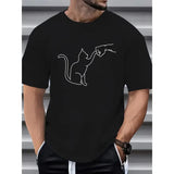 Men's cat print t-shirt, casual short sleeve cotton blend round neck t-shirt, outdoor men's clothing Menswear Top