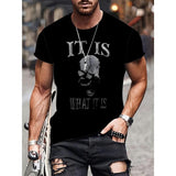 Mens Stylish Skeleton Skull Alphabet Print Crew Neck Short Sleeve T-Shirt - Novel Design, Comfortable Wear, Summer Outdoors Essential - IT IS WHAT IT IS Motivational Quote, Crew Neckline, Short Sleeves, Casual Fashion Tops for Men Made in USA