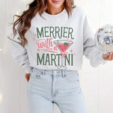 Merrier with a Martini Retro Christmas Sweatshirt, Funny Holiday Cocktail Sweater, Vintage Xmas Party Sweatshirt, Holiday Gift for Her