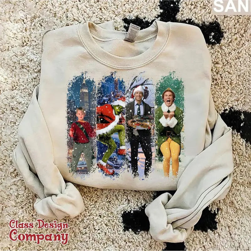 Merry Christmas 90s Movies Sweatshirt, Vintage Christmas Sweatshirt, Christmas Movies Shirt, Merry Christmas Shirt Cotton Crewneck