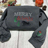 Merry and Bright Embroidered sweatshirt; Cotton Casual embroidered crewneck christmas sweatshirt