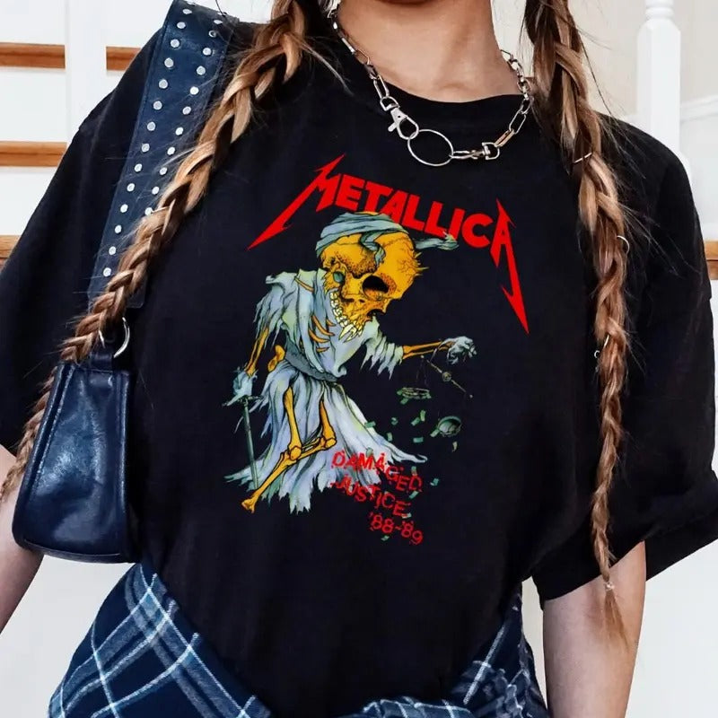 Metallica Tour T-shirt - Metallica Damaged Justice Tour Shirt - Metallica Band Tee - Metal Band T-shirt, Full Sizes, Full Colors, Unisex T-shirt for Men and Women, Classic Menswear, Womenswear