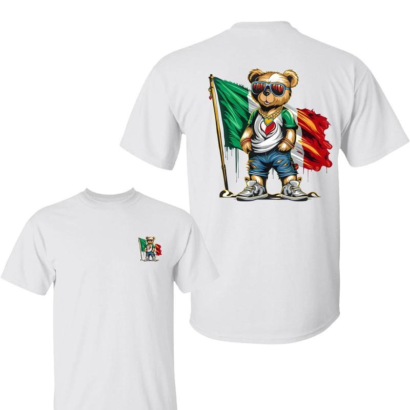 Mexico Flag Teddy Bear 2 Sided Shirt, Hip Hop Bear Mexican, Cartoon Bear Tee, Street Pride Fashion, Latino Graphic Outfit, For Men, For Women