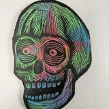 Mini Skull ( 6" x 8") Woodcut Printed on Painted and Shaped Wooden Panels 6" x8" Decor Wall