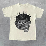 Monster Grey Black Cropped Crewneck T Shirt, Unisex Cotton Graphic Shirts