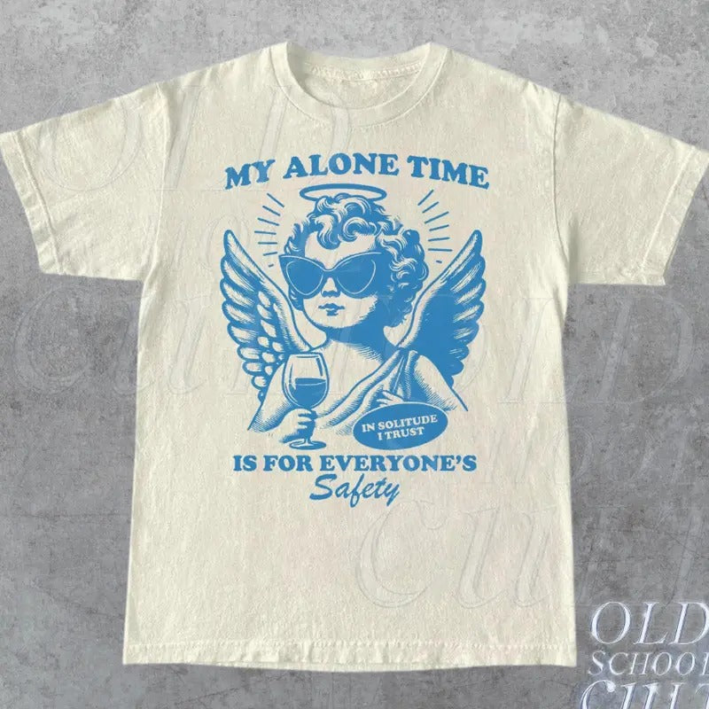 My Alone Time Is for Everyones Safety Vintage T-Shirt, Retro 80s Unisex Adult T Shirt, Vintage Graphic T Shirt, Nostalgia Tee , Funny Gifts