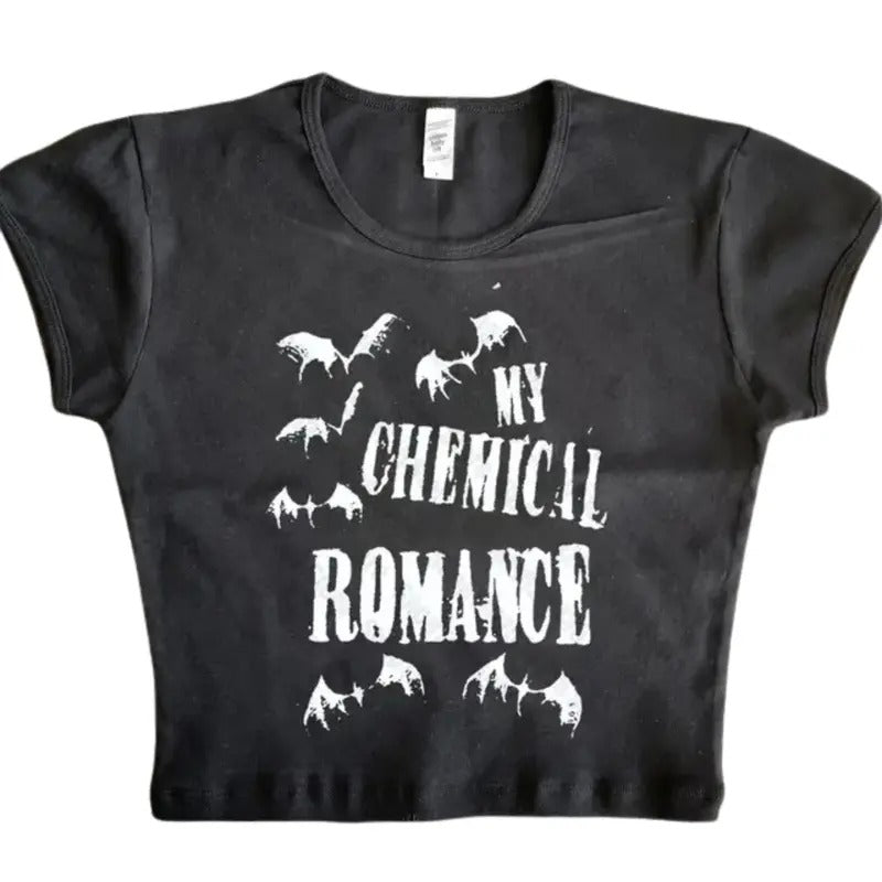 My Chemical Romance Baby Tee, Y2k Top Women Streetwear, Gothic Emo Girl, Scene Clothing 2000s, Casual Cotton Short Sleeve, Women Fitted T-Shirt, Gift For Girlfriend