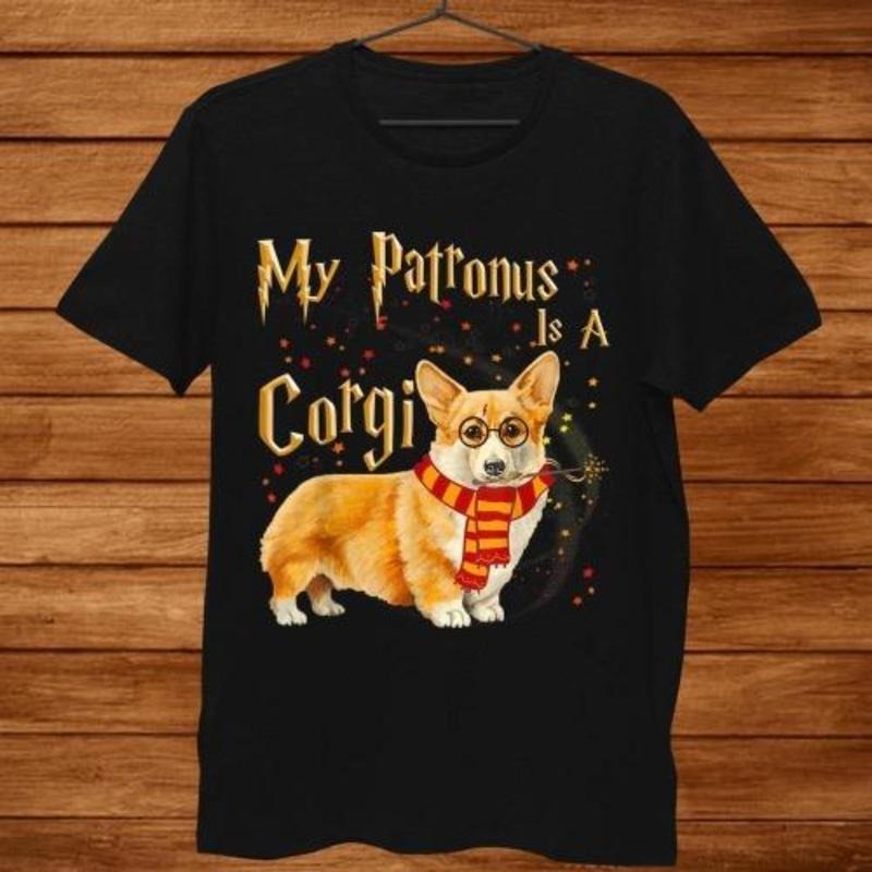 My Patronus Is Corgi Corgi Dog Gift T Shirt Men |cartoon printed men's T-shirt, comfortable and stretchable, summer outdoor activities, street style, crewneck top, casual pattern T-shirt gift, summer clothing casual version Made in USA