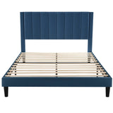 Full size, Modern, Navy Blue, Velvet Upholstered, Platform Bed, Headboard