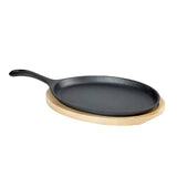 9-inch, Cast Iron, Flat Skillet, Frying Pan, Griddle, 10.5-inch Oval, Wood Trivet