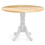 Round, 40-inch, Solid Wood, Kitchen, Dining Table, White Legs, Natural Top