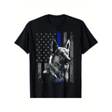 New Limited Thin Blue Line Flag Shepherd Police Dog Gift T-Shirt Made in USA