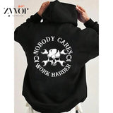 Nobody Cares Work Harder Hoodie Casual Street Style Fleece Fabric Pullover Hooded Sweatshirt for Women for Men