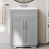 Modern, Gray, Wood Finish, Bathroom Vanity, White, Ceramic Sink