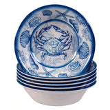 6-Piece, Dinner Bowl Set, Blue White, Ocean, Sea Shells, Crab, Starfish Pattern