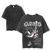 Oasis Maximum Manchester Graphic Tee, Vintage Rock Concert Shirt, Union Jack Guitar Design, Retro Rock Band Tee, Double-Sided Graphic Design, Casual Streetwear, Unisex Cotton Shirt