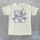 Octopus Playing Drums Retro T-Shirt, Octopus Vintage Tattoo Style Shirt, Unisex Funny T Shirt, 90s Graphic Tee, Octopus Drummer Music Gift