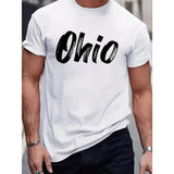 Ohio Print Tee Shirt, Tees For Men, Casual Short Sleeve T-shirt For Summer Made in USA