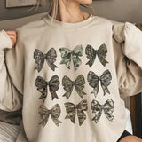 Old School Coquette Vintage Bows Sweater, Dove Season, Girls Camo Bow Tee, Hunting Coquette Bow, Full Sizes, Full Colors