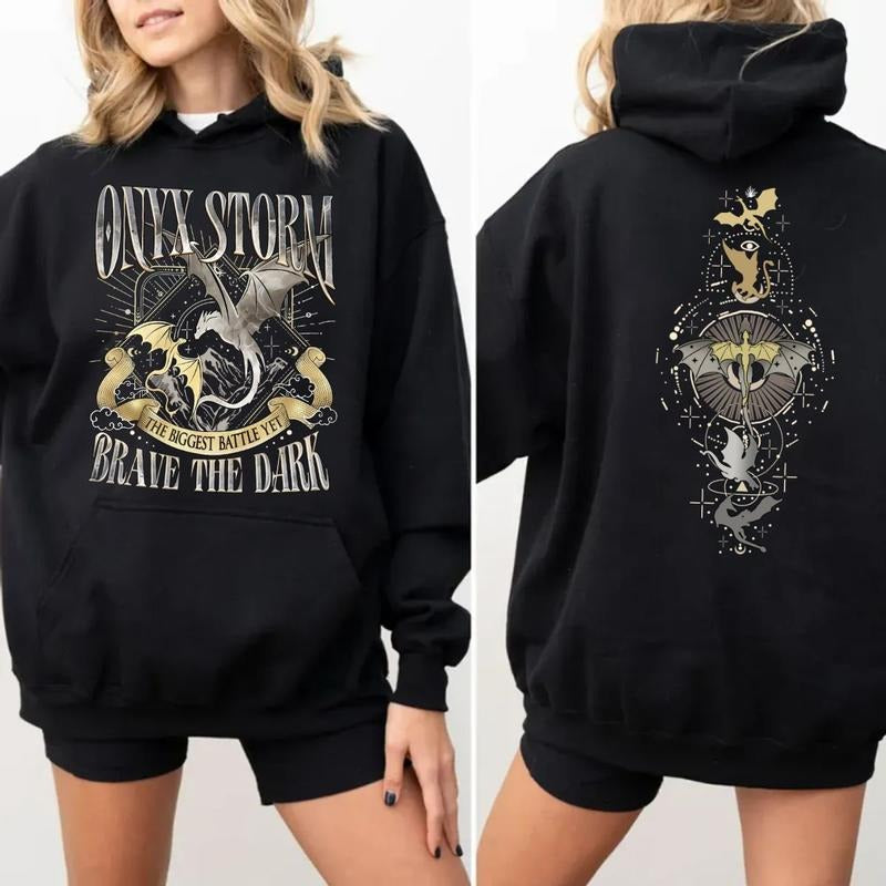 Onyx Storm Brave The Dark Shirt, Fourth Wing Series T Shirt For Fan, Violet Sorrengail Dragon Rider, Gift For Book Lover, Unisex Sweater Pullover Tee