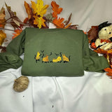 Orange Ghost Cat Embroidered Sweatshirt for Halloween - Orange Ghost cats, Womenswear christmas sweater Hoodie Tops Pullover Long Sleeve Casual Crewneck