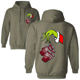 Oversized Dr Pepper Soda The Grnnnch Hand Holding Dr Pepper Cans Green Guy Christmas 2 Sided Graphic Printed Unisex Classic Cotton Crewneck Hoodie Sweatshirt