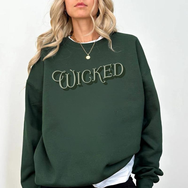Oversized Vintage Wicked Sweatshirt, Nostalgic Wizard of Oz Font Cozy Crewneck, Broadway Musical Theater Gift Shirts, Wicked Movie Merch Tee, Top Womenswear