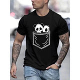 Panda Bears In A Faux Pocket Print T Shirt, Tees For Men, Casual Short Sleeve T-shirt For Summer Made in USA