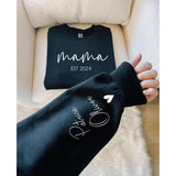 Personalized Mama Sweatshirt With Kids Names Sleeve, Est Date Mom Outfit, Custom Momma Hoodie, Gift For Mother, Names On Sleeve With Heart