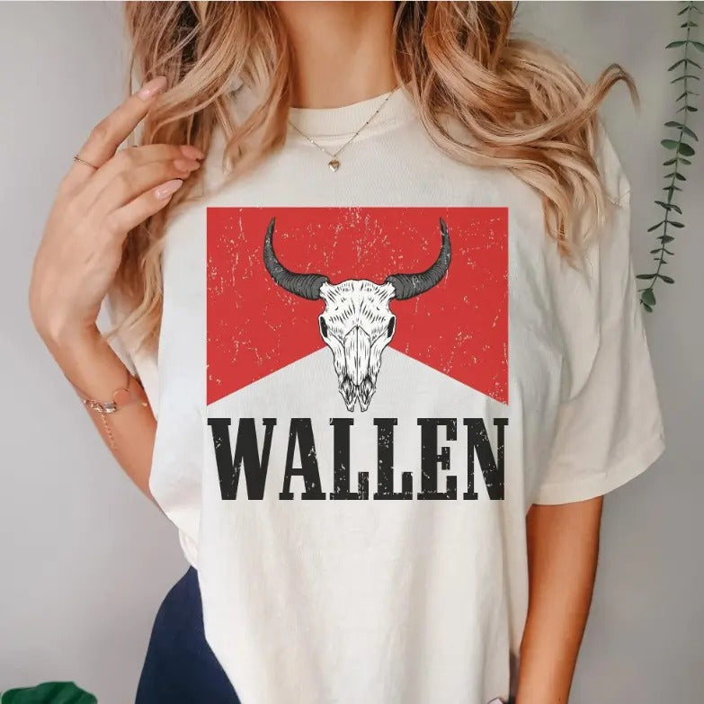 Personalized Wallen Shirt, Country T-Shirt, Wallen The Bull Tshirt, Vintage Country Music Shirt, Cowgirl Shirt, Western Graphic Tshirt, Women Western Shirt, Bull Skull Shirt, Retro Wallen T-Shirt, Cow Skull Shirt, Gift For Her, Gift For Him YHGK3DS