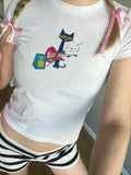 Pete the Cat Playing Guitar Baby Tee Y2K Graphic Crop Top 90s Vintage Aesthetic Coquette